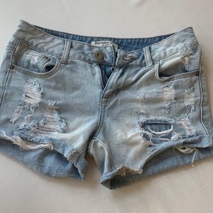 Distressed and Ripped Light Blue Jean Shorts